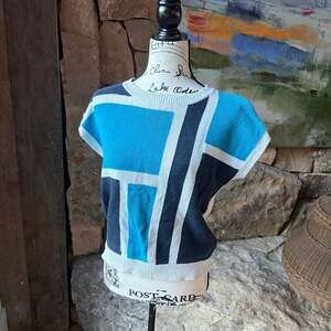 Vintage Country Suburbans Ramie Cotton Colorblock Sweater Top Size M Hong Kong